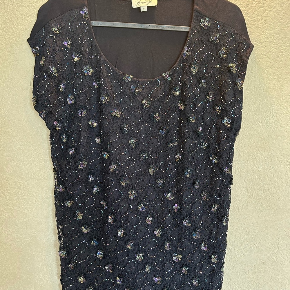 Beaded and lace black shirt